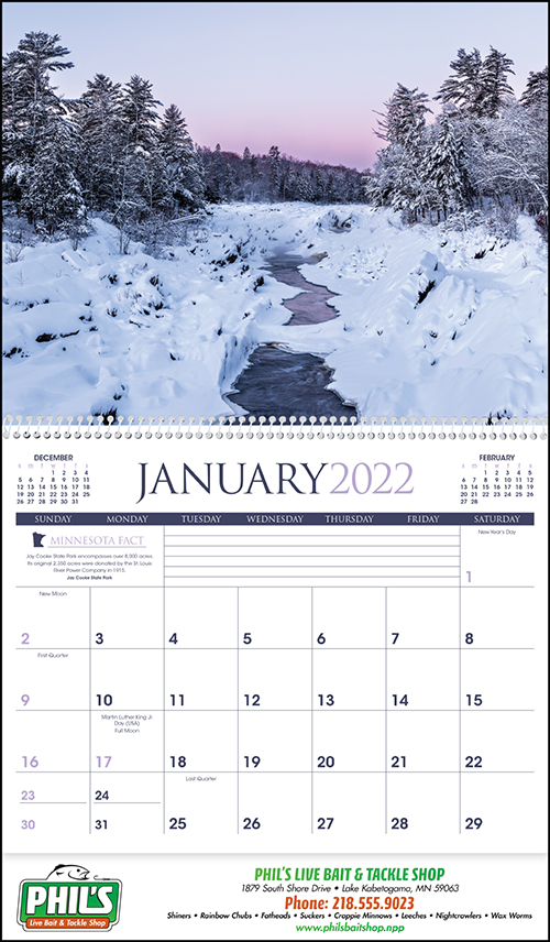 Minnesota Scenic Spiral Bound Wall Calendar for 2022